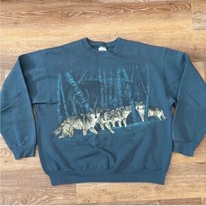 Hanes Men's Dark Blue Wolf Pack Crewneck Sweater